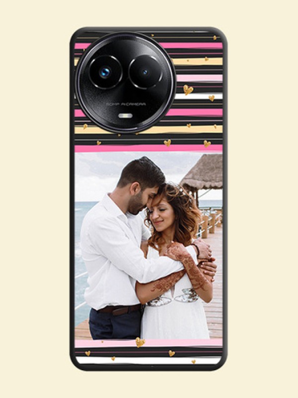 Multicolor Lines and Golden Love Symbols Design - Photo on Space Black Soft Matte Mobile Cover - Realme C67 5G