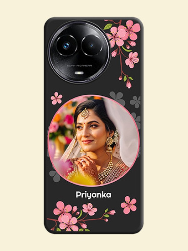 Round Image with Pink Color Floral Design - Photo on Space Black Soft Matte Back Cover - Realme C67 5G