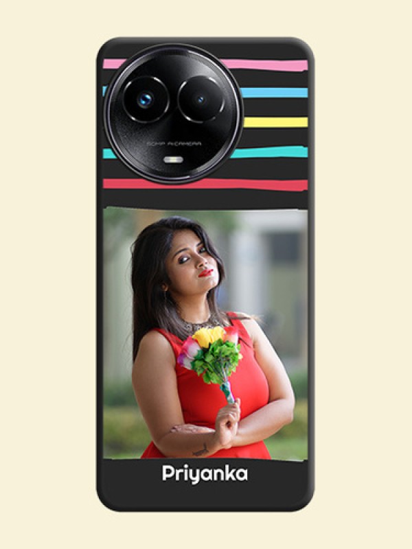 Multicolor Lines with Image on Space Black Personalized Soft Matte Phone Covers - Realme C67 5G