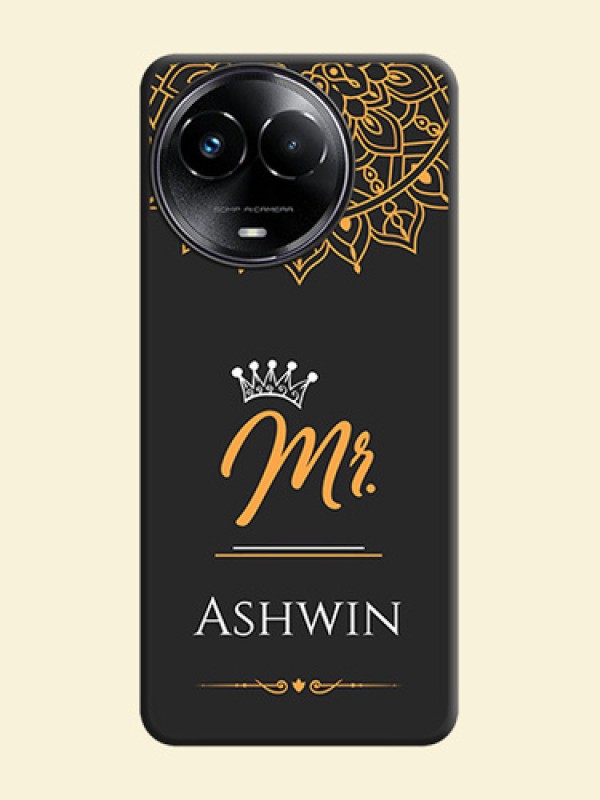 Mr Name with Floral Design on Personalised Space Black Soft Matte Cases - Realme C67 5G