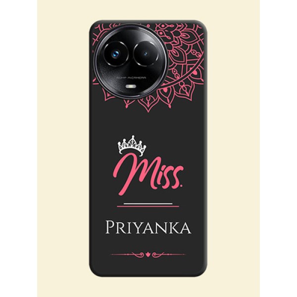 Mrs Name with Floral Design on Space Black Personalized Soft Matte Phone Covers - Realme C67 5G