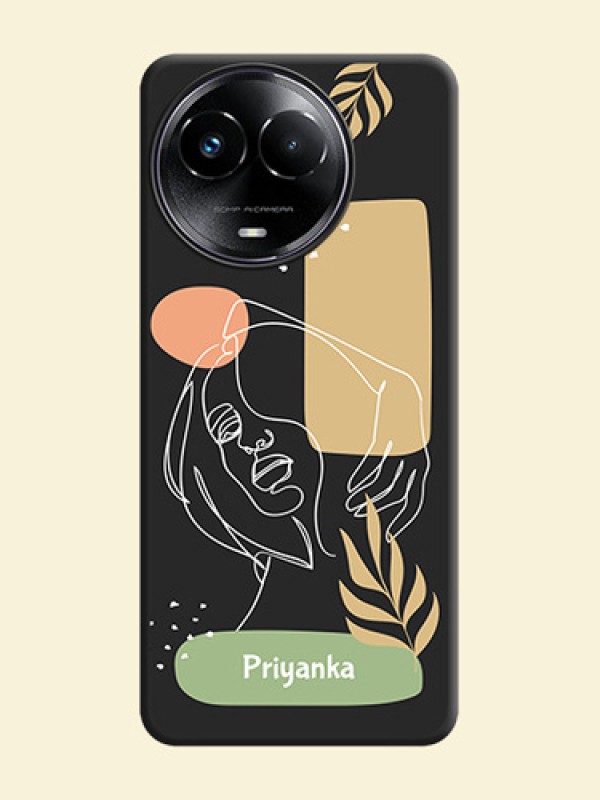 Custom Text With Line Art Of Women & Leaves Design On Space Black Personalized Soft Matte Phone Covers - Realme C67 5G
