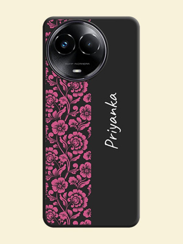 Pink Floral Pattern Design With Custom Text On Space Black Personalized Soft Matte Phone Covers - Realme C67 5G