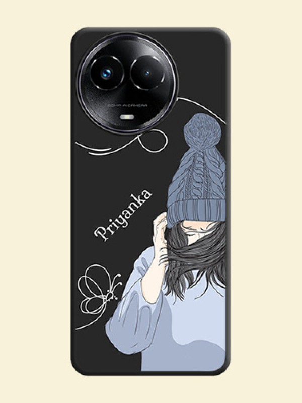 Girl With Blue Winter Outfiit Custom Text Design On Space Black Personalized Soft Matte Phone Covers - Realme C67 5G
