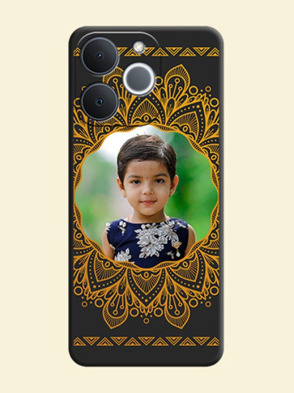 Round Image with Floral Design On Space Black Custom Soft Matte Mobile Back Cover - Realme C71 4G