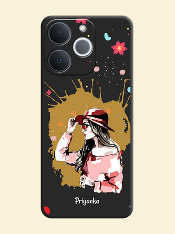 Mordern Lady With Color Splash Background With Custom Text On Space Black Custom Soft Matte Mobile Back Cover - Realme C71 4G