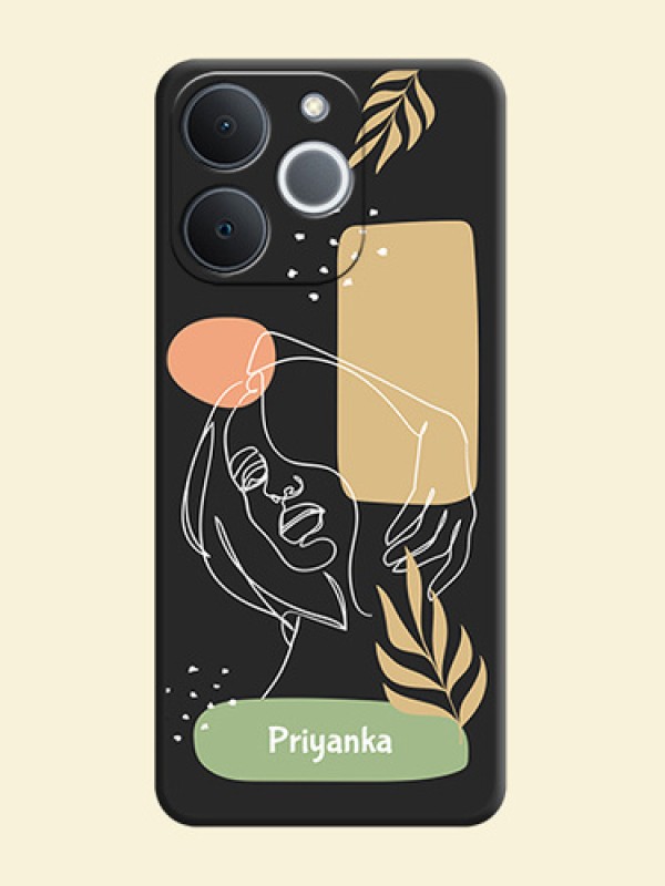 Custom Text With Line Art Of Women & Leaves Design On Space Black Custom Soft Matte Mobile Back Cover - Realme C71 4G