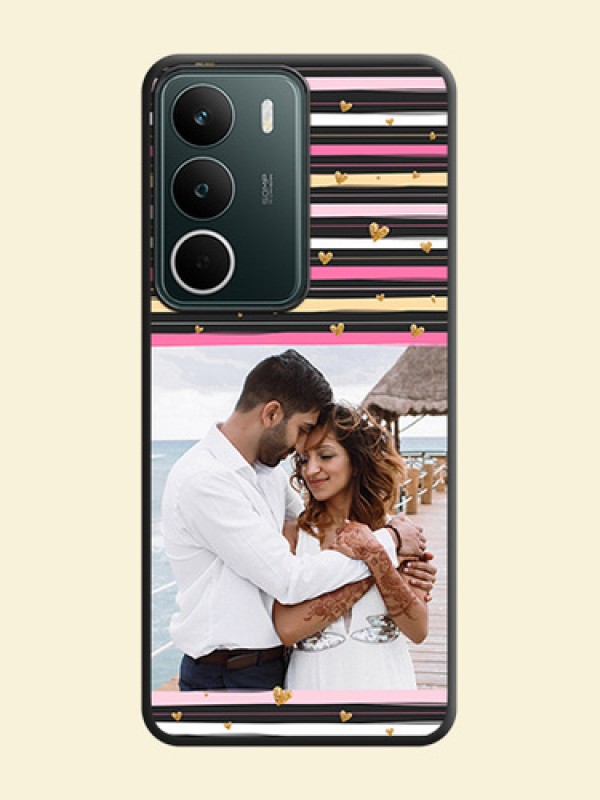 Multicolor Lines and Golden Love Symbols Design on Photo On Space Black Custom Soft Matte Mobile Back Cover - Realme C71 5G