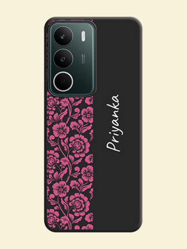 Pink Floral Pattern Design With Custom Text On Space Black Custom Soft Matte Mobile Back Cover - Realme C71 5G