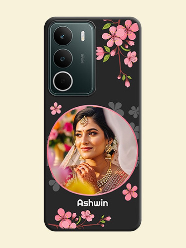 Round Image with Pink Color Floral Design on Photo On Space Black Custom Soft Matte Mobile Back Cover - Realme C73 5G