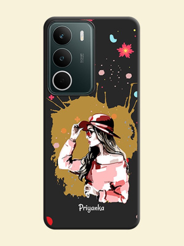 Mordern Lady With Color Splash Background With Custom Text On Space Black Custom Soft Matte Mobile Back Cover - Realme C73 5G