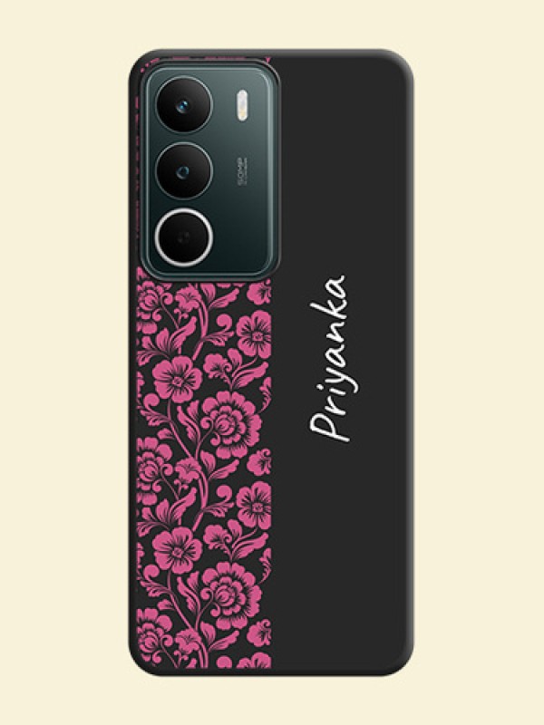 Pink Floral Pattern Design With Custom Text On Space Black Custom Soft Matte Mobile Back Cover - Realme C73 5G