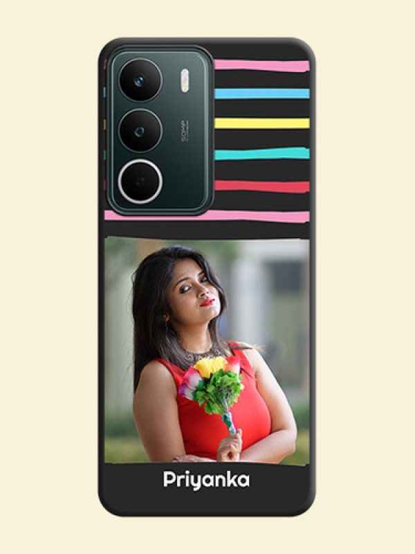 Multicolor Lines with Image On Space Black Custom Soft Matte Mobile Back Cover - Realme C75 5G
