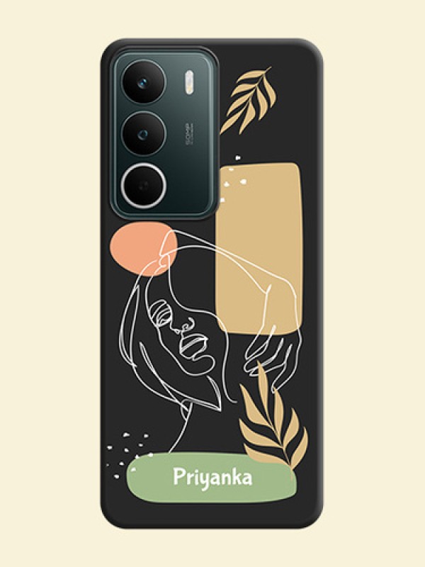 Custom Text With Line Art Of Women & Leaves Design On Space Black Custom Soft Matte Mobile Back Cover - Realme C75 5G