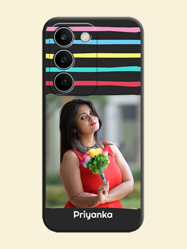 Multicolor Lines with Image On Space Black Custom Soft Matte Mobile Back Cover - Realme C83 5G