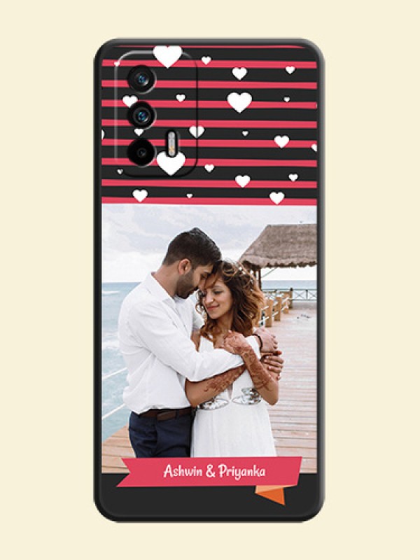 White Color Love Symbols with Pink Lines Pattern on Space Black Custom Soft Matte Phone Cases - Realme GT 5G