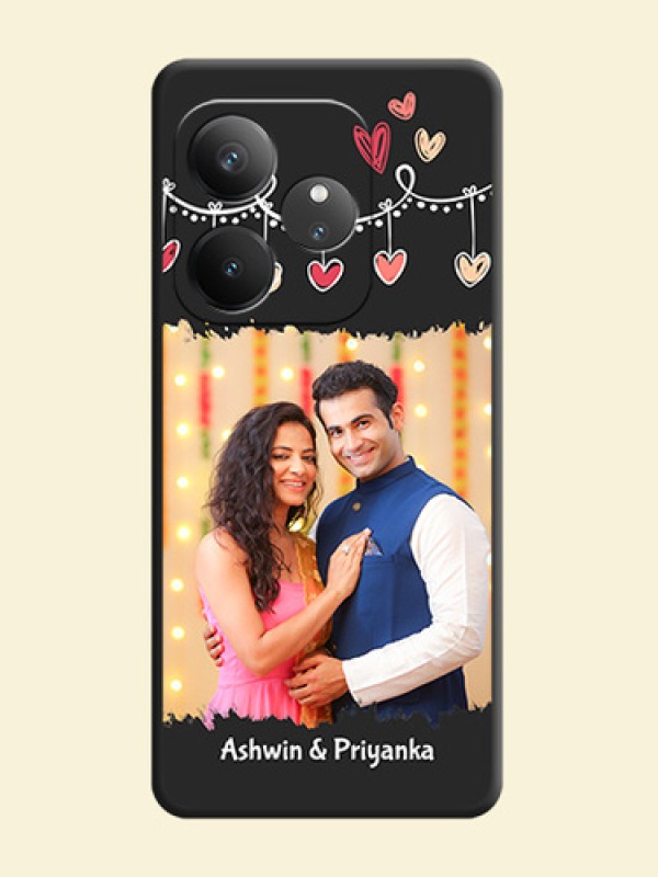Pink Love Hangings with Name On Space Black Custom Soft Matte Mobile Back Cover - Realme GT 6