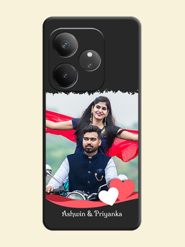 Pin Color Love Shaped Ribbon Design with Text On Space Black Custom Soft Matte Mobile Back Cover - Realme GT 6