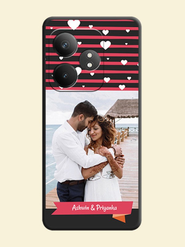 White Color Love Symbols with Pink Lines Pattern On Space Black Custom Soft Matte Mobile Back Cover - Realme GT 6T 5G