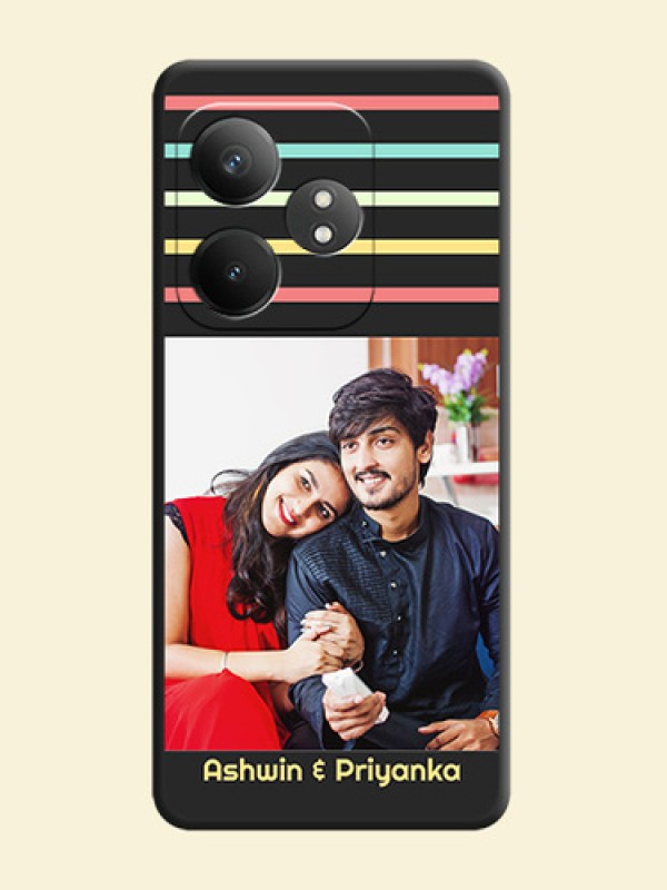 Color Stripes with Photo and Text on Photo On Space Black Custom Soft Matte Mobile Back Cover - Realme GT 6T 5G