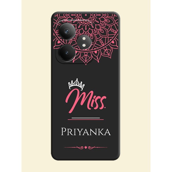 Mrs Name with Floral Design On Space Black Custom Soft Matte Mobile Back Cover - Realme GT 6T 5G Mrs Name with Floral Design On Space Black Custom Soft Matte Mobile Back Cover - Realme GT 6T 5G