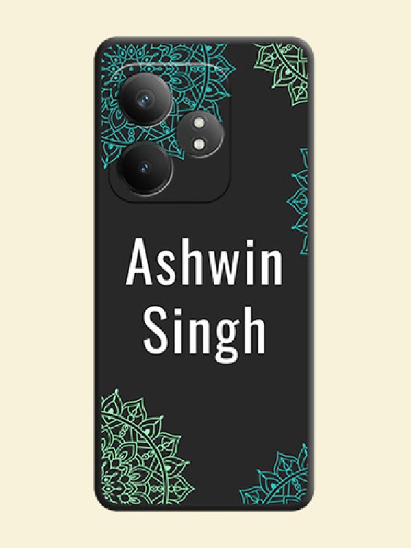 Your Name with Floral Design On Space Black Custom Soft Matte Mobile Back Cover - Realme GT 6T 5G
