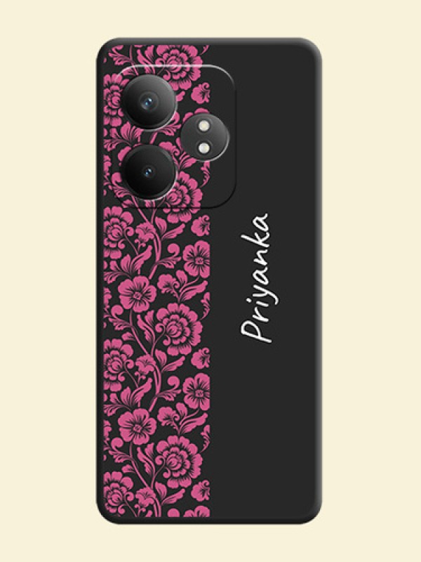 Pink Floral Pattern Design With Custom Text On Space Black Custom Soft Matte Mobile Back Cover - Realme GT 6T 5G