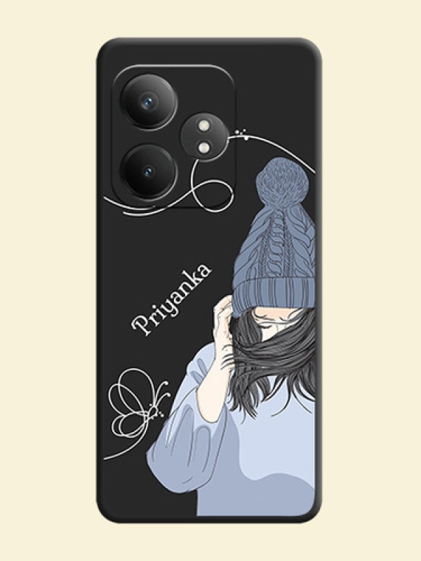Girl With Blue Winter Outfiit Custom Text Design On Space Black Custom Soft Matte Mobile Back Cover - Realme GT 6T 5G