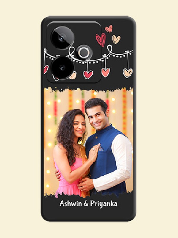 Pink Love Hangings with Name On Space Black Custom Soft Matte Mobile Back Cover - Realme GT 7 5G