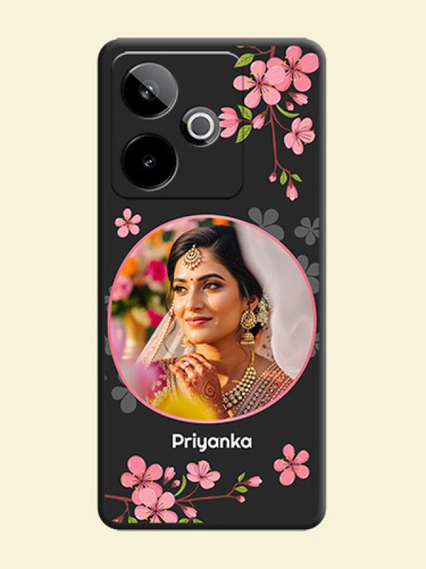Round Image with Pink Color Floral Design on Photo On Space Black Custom Soft Matte Mobile Back Cover - Realme GT 7 5G