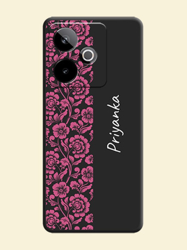 Pink Floral Pattern Design With Custom Text On Space Black Custom Soft Matte Mobile Back Cover - Realme GT 7 5G