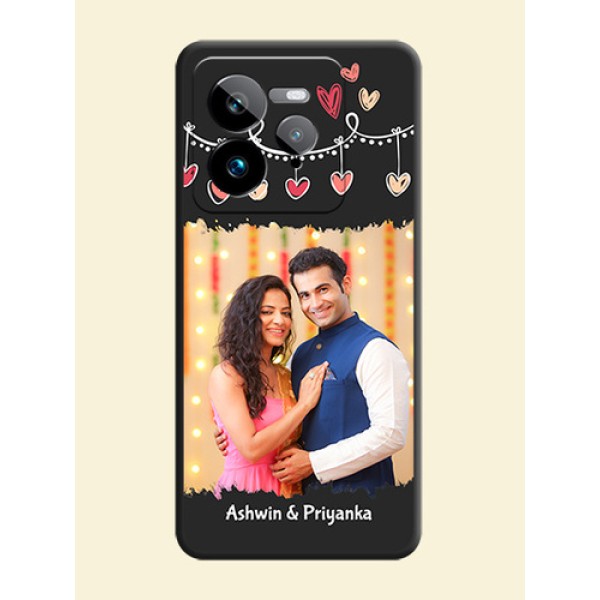 Pink Love Hangings with Name On Space Black Custom Soft Matte Mobile Back Cover - Realme GT 7 Pro Pink Love Hangings with Name On Space Black Custom Soft Matte Mobile Back Cover - Realme GT 7 Pro
