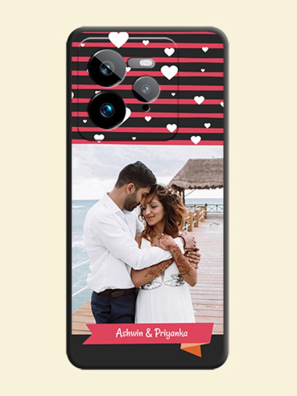 White Color Love Symbols with Pink Lines Pattern On Space Black Custom Soft Matte Mobile Back Cover - Realme GT 7 Pro