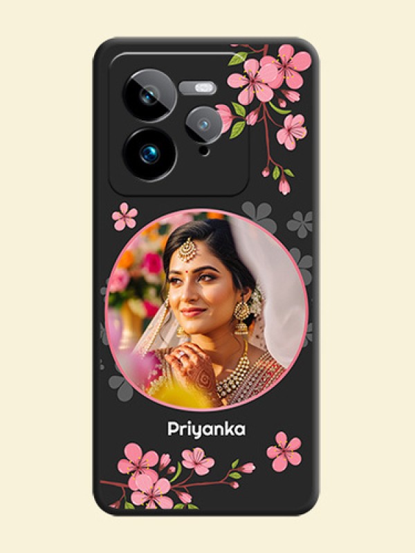 Round Image with Pink Color Floral Design on Photo On Space Black Custom Soft Matte Mobile Back Cover - Realme GT 7 Pro