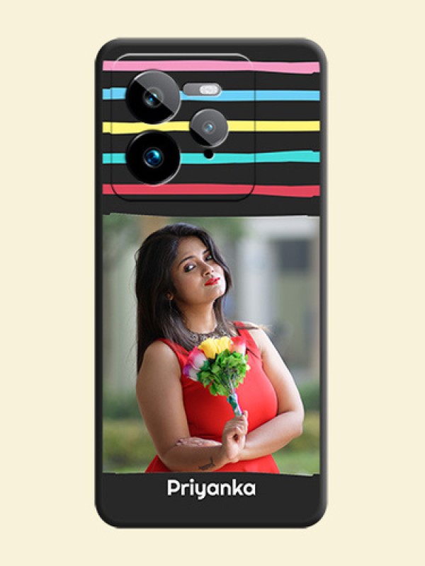 Multicolor Lines with Image On Space Black Custom Soft Matte Mobile Back Cover - Realme GT 7 Pro