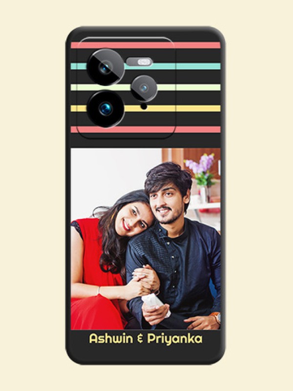 Color Stripes with Photo and Text on Photo On Space Black Custom Soft Matte Mobile Back Cover - Realme GT 7 Pro