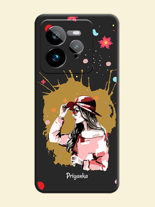 Mordern Lady With Color Splash Background With Custom Text On Space Black Custom Soft Matte Mobile Back Cover - Realme GT 7 Pro