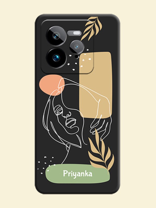 Custom Text With Line Art Of Women & Leaves Design On Space Black Custom Soft Matte Mobile Back Cover - Realme GT 7 Pro