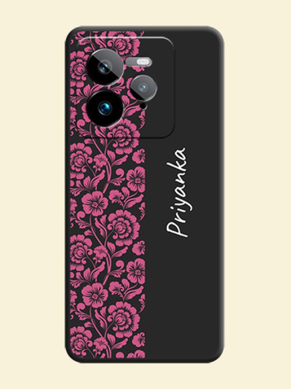 Pink Floral Pattern Design With Custom Text On Space Black Custom Soft Matte Mobile Back Cover - Realme GT 7 Pro