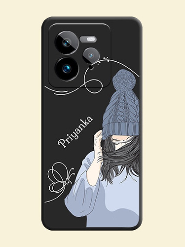Girl With Blue Winter Outfiit Custom Text Design On Space Black Custom Soft Matte Mobile Back Cover - Realme GT 7 Pro