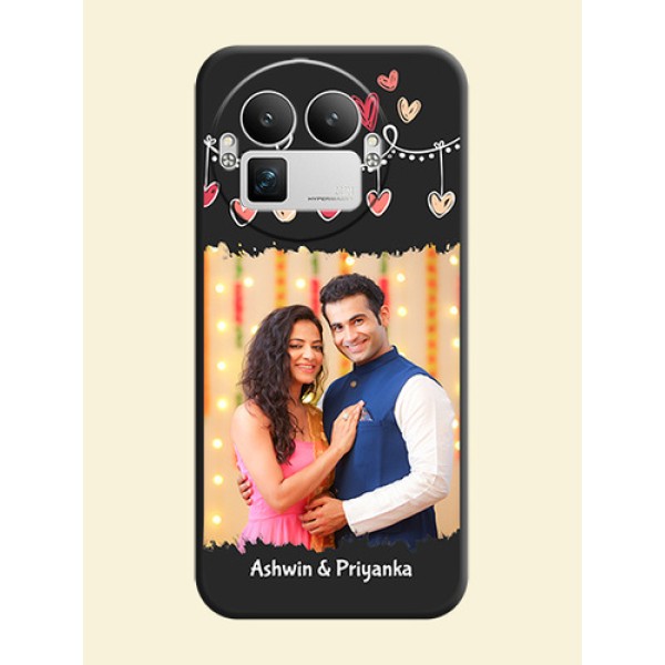 Pink Love Hangings with Name On Space Black Custom Soft Matte Mobile Back Cover - Realme GT 8 Pro Pink Love Hangings with Name On Space Black Custom Soft Matte Mobile Back Cover - Realme GT 8 Pro