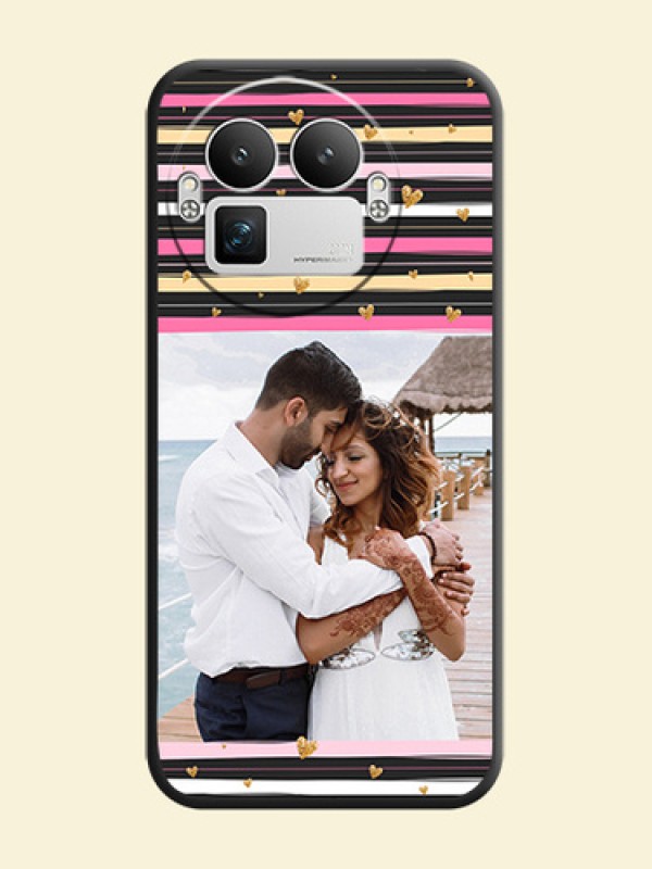 Multicolor Lines and Golden Love Symbols Design on Photo On Space Black Custom Soft Matte Mobile Back Cover - Realme GT 8 Pro
