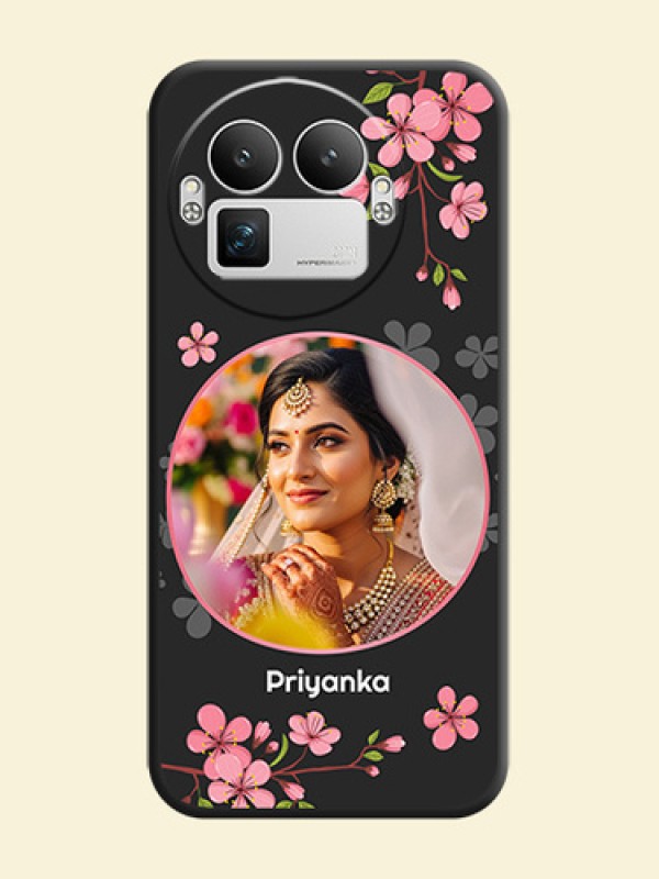 Round Image with Pink Color Floral Design on Photo On Space Black Custom Soft Matte Mobile Back Cover - Realme GT 8 Pro