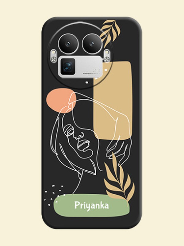 Custom Text With Line Art Of Women & Leaves Design On Space Black Custom Soft Matte Mobile Back Cover - Realme GT 8 Pro