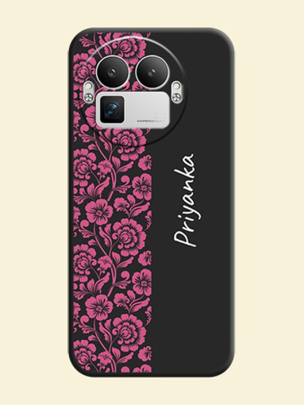 Pink Floral Pattern Design With Custom Text On Space Black Custom Soft Matte Mobile Back Cover - Realme GT 8 Pro