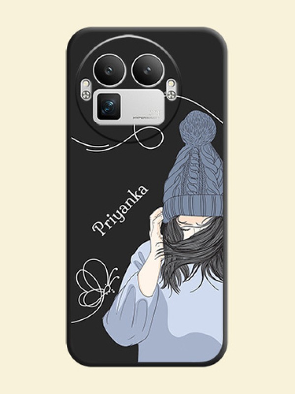 Girl With Blue Winter Outfiit Custom Text Design On Space Black Custom Soft Matte Mobile Back Cover - Realme GT 8 Pro