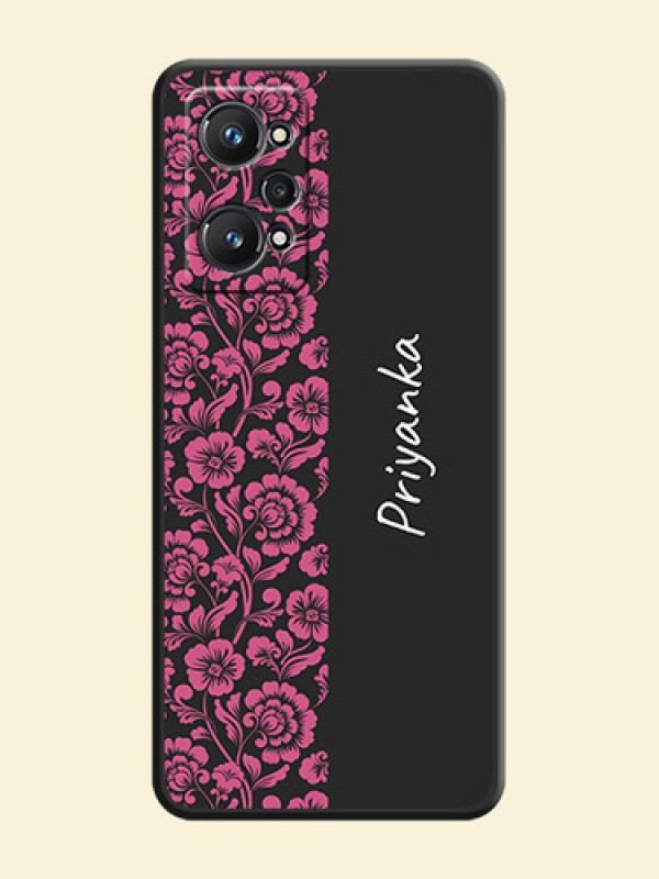 Pink Floral Pattern Design With Custom Text On Space Black Personalized Soft Matte Phone Covers -Realme Gt Neo 2 5G