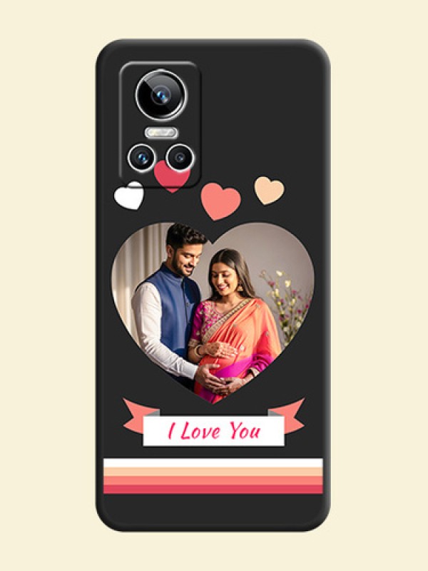 Love Shaped Photo with Colorful Stripes on Personalised Space Black Soft Matte Cases - Realme GT Neo 3 150W
