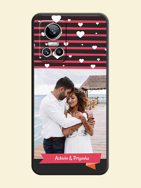 White Color Love Symbols with Pink Lines Pattern on Space Black Custom Soft Matte Phone Cases - Realme GT Neo 3 150W