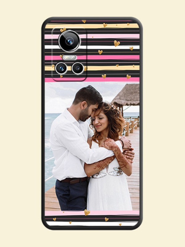 Multicolor Lines and Golden Love Symbols Design on Photo on Space Black Soft Matte Mobile Cover - Realme GT Neo 3 150W